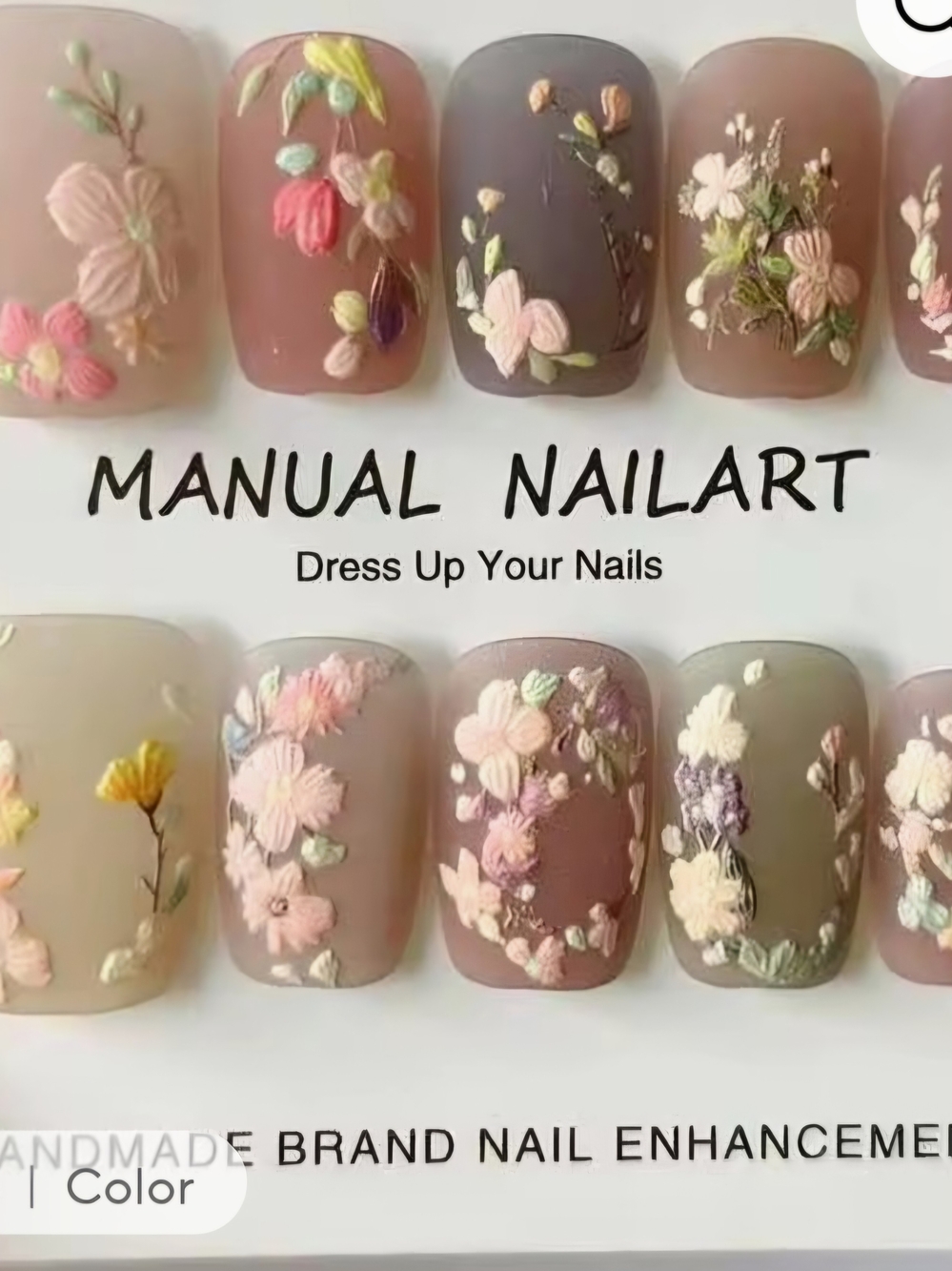 3D Floral Matte Press-On Nails Set - Neutral Pink & Olive
